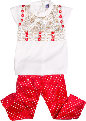 

Cuddlezz Girls Party(Festive) T-shirt Jegging(White, Red