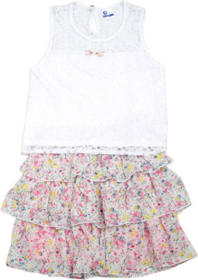 

612 League Girls Casual Top Skirt(White, Pack of 2