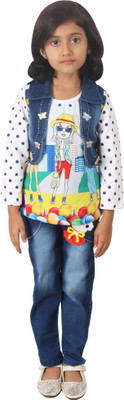 

Gungun Fashion Girls Casual Top Jeans(White), Blue