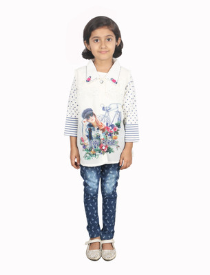 

First Baby Girls Casual Top Jegging(White), Off white