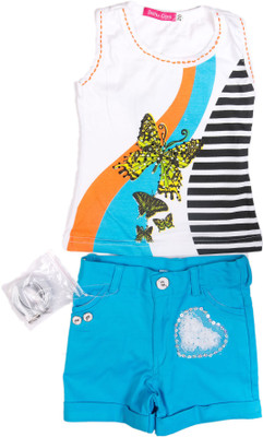 

Cuddlezz Girls Party(Festive) Top Shorts(White, Blue
