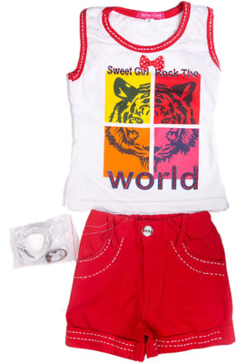 

Cuddlezz Girls Party(Festive) Top Shorts(White, Red