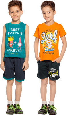 

Maniac Boys Casual T-shirt Shorts(Multicolor, Green::orange