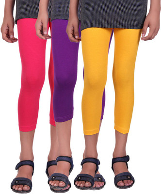 

Alisha Capri For Girls Casual Solid Cotton(Multicolor Pack of 3, Purple;rani;yellow