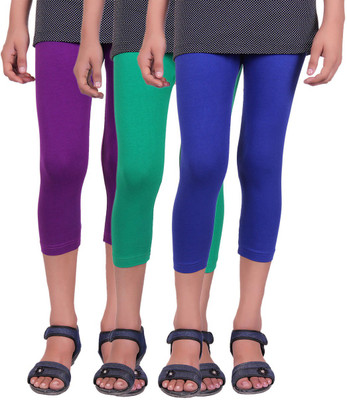 

Alisha Capri For Girls Casual Solid Cotton(Multicolor Pack of 3, Green;purple;royal blue