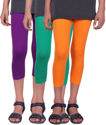 

Alisha Capri For Girls Casual Solid Cotton(Multicolor Pack of 3, Green;orange;purple