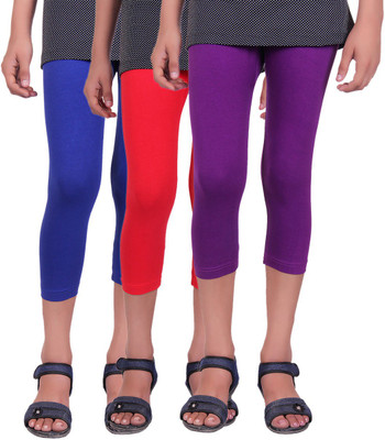 

Alisha Capri For Girls Casual Solid Cotton(Multicolor Pack of 3, Purple;red;royal blue