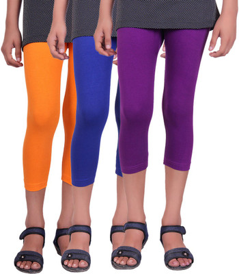 

Alisha Capri For Girls Casual Solid Cotton(Multicolor Pack of 3, Orange;purple;royal blue