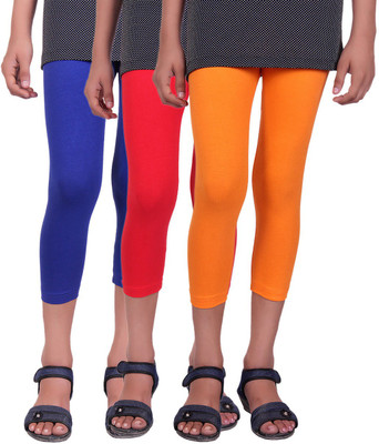 

Alisha Capri For Girls Casual Solid Cotton(Multicolor Pack of 3, Orange;red;royal blue