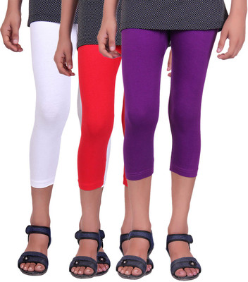 

Alisha Capri For Girls Casual Solid Cotton(Multicolor Pack of 3, Purple;red;white
