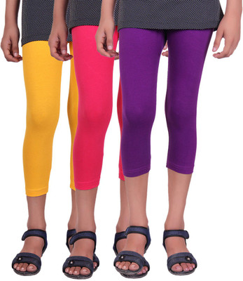 

Alisha Capri For Girls Casual Solid Cotton(Multicolor Pack of 3, Purple;rani;yellow