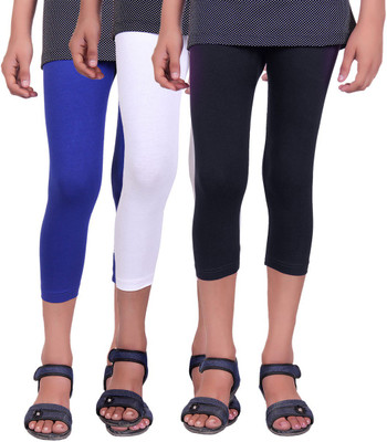 

Alisha Capri For Girls Casual Solid Cotton(Multicolor Pack of 3, Black;royal blue;white