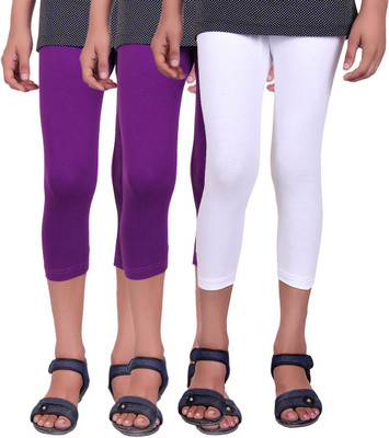 

Alisha Capri For Girls Casual Solid Cotton(Multicolor Pack of 3, Purple;white