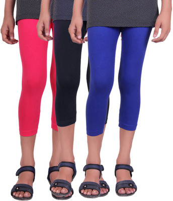 

Alisha Capri For Girls Casual Solid Cotton(Multicolor Pack of 3, Black;rani;royal blue