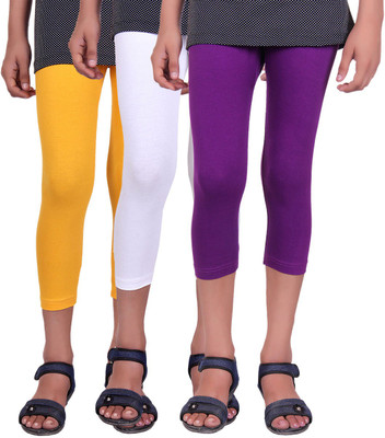 

Alisha Capri For Girls Casual Solid Cotton(Multicolor Pack of 3, Purple;white;yellow