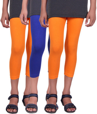 

Alisha Capri For Girls Casual Solid Cotton(Multicolor Pack of 3, Orange;royal blue