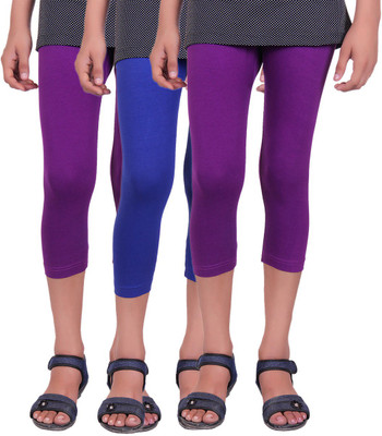 

Alisha Capri For Girls Casual Solid Cotton(Multicolor Pack of 3, Purple;royal blue