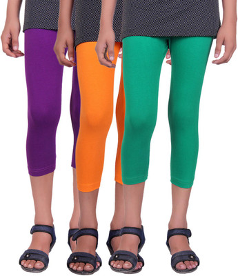 

Alisha Capri For Girls Casual Solid Cotton(Multicolor Pack of 3, Green;orange;purple