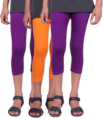 

Alisha Capri For Girls Casual Solid Cotton(Multicolor Pack of 3, Orange;purple