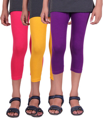 

Alisha Capri For Girls Casual Solid Cotton(Multicolor Pack of 3, Purple;rani;yellow