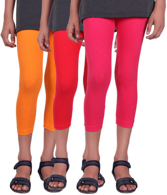 

Alisha Capri For Girls Casual Solid Cotton(Multicolor Pack of 3, Orange;rani;red