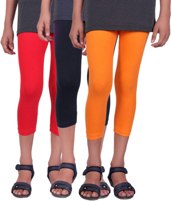 

Alisha Capri For Girls Casual Solid Cotton(Multicolor Pack of 3, Black;orange;red