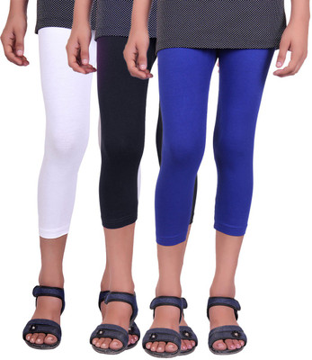 

Alisha Capri For Girls Casual Solid Cotton(Multicolor Pack of 3, Black;royal blue;white