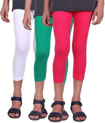 

Alisha Capri For Girls Casual Solid Cotton(Multicolor Pack of 3, Green;rani;white