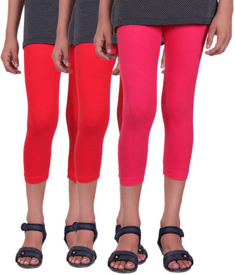 

Alisha Capri For Girls Casual Solid Cotton(Multicolor Pack of 3, Rani;red