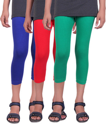 

Alisha Capri For Girls Casual Solid Cotton(Multicolor Pack of 3, Green;red;royal blue