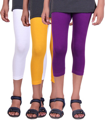 

Alisha Capri For Girls Casual Solid Cotton(Multicolor Pack of 3, Purple;white;yellow