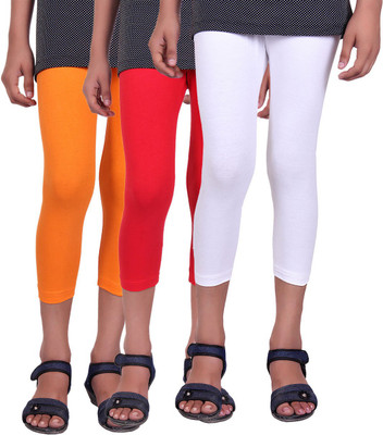 

Alisha Capri For Girls Casual Solid Cotton(Multicolor Pack of 3, Orange;red;white