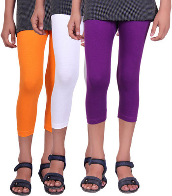 

Alisha Capri For Girls Casual Solid Cotton(Multicolor Pack of 3, Orange;purple;white
