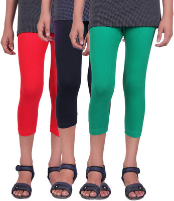 

Alisha Capri For Girls Casual Solid Cotton(Multicolor Pack of 3, Black;green;red