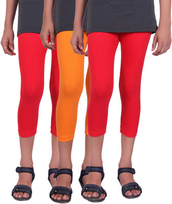 

Alisha Capri For Girls Casual Solid Cotton(Multicolor Pack of 3, Orange;red