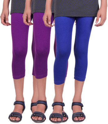 

Alisha Capri For Girls Casual Solid Cotton(Multicolor Pack of 3, Purple;royal blue