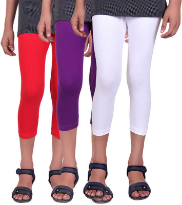 

Alisha Capri For Girls Casual Solid Cotton(Multicolor Pack of 3, Purple;red;white