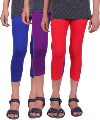 

Alisha Capri For Girls Casual Solid Cotton(Multicolor Pack of 3, Purple;red;royal blue