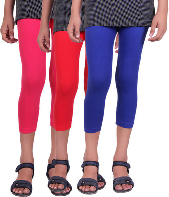 

Alisha Capri For Girls Casual Solid Cotton(Multicolor Pack of 3, Rani;red;royal blue