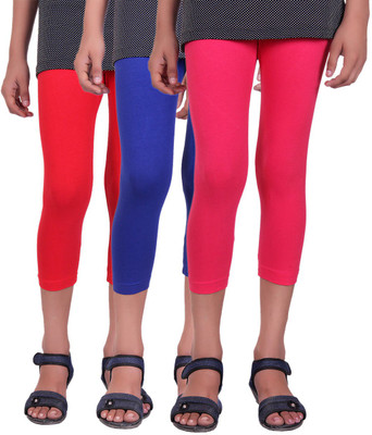 

Alisha Capri For Girls Casual Solid Cotton(Multicolor Pack of 3, Rani;red;royal blue