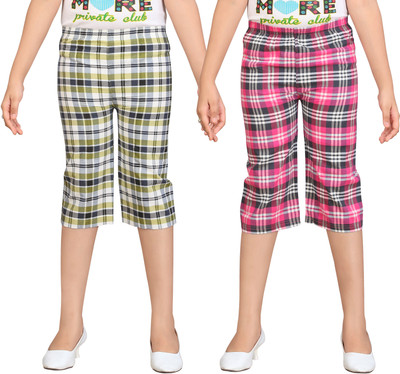 

Sini Mini Capri For Girls Casual Checkered Cotton(Multicolor Pack of 2