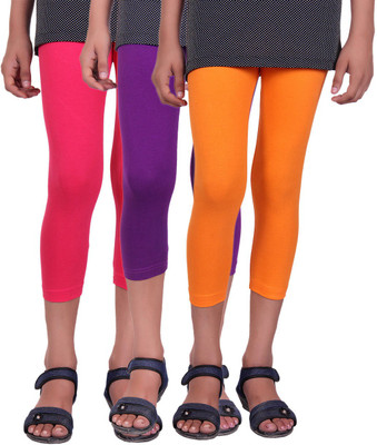 

Alisha Capri For Girls Casual Solid Cotton(Multicolor Pack of 3, Orange;purple;rani