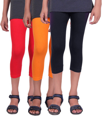 

Alisha Capri For Girls Casual Solid Cotton(Multicolor Pack of 3, Black;orange;red