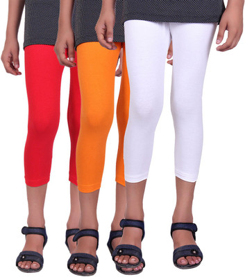 

Alisha Capri For Girls Casual Solid Cotton(Multicolor Pack of 3, Orange;red;white