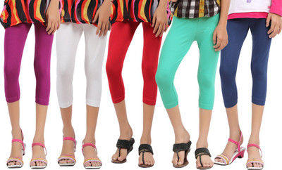 

Greenwich Capri For Girls Casual Solid Cotton(Multicolor Pack of 5, Grape purple;maroon red;navy blue;poll green;snow white