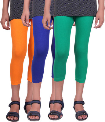 

Alisha Capri For Girls Casual Solid Cotton(Multicolor Pack of 3, Green;orange;royal blue