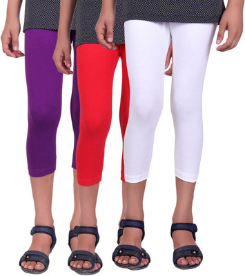 

Alisha Capri For Girls Casual Solid Cotton(Multicolor Pack of 3, Purple;red;white