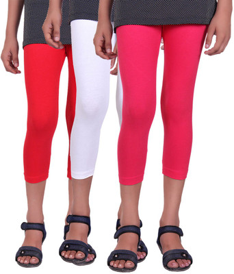 

Alisha Capri For Girls Casual Solid Cotton(Multicolor Pack of 3, Rani;red;white