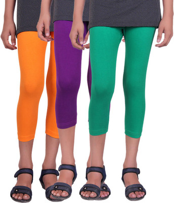 

Alisha Capri For Girls Casual Solid Cotton(Multicolor Pack of 3, Green;orange;purple
