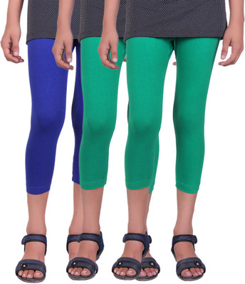 

Alisha Capri For Girls Casual Solid Cotton(Multicolor Pack of 3, Green;royal blue